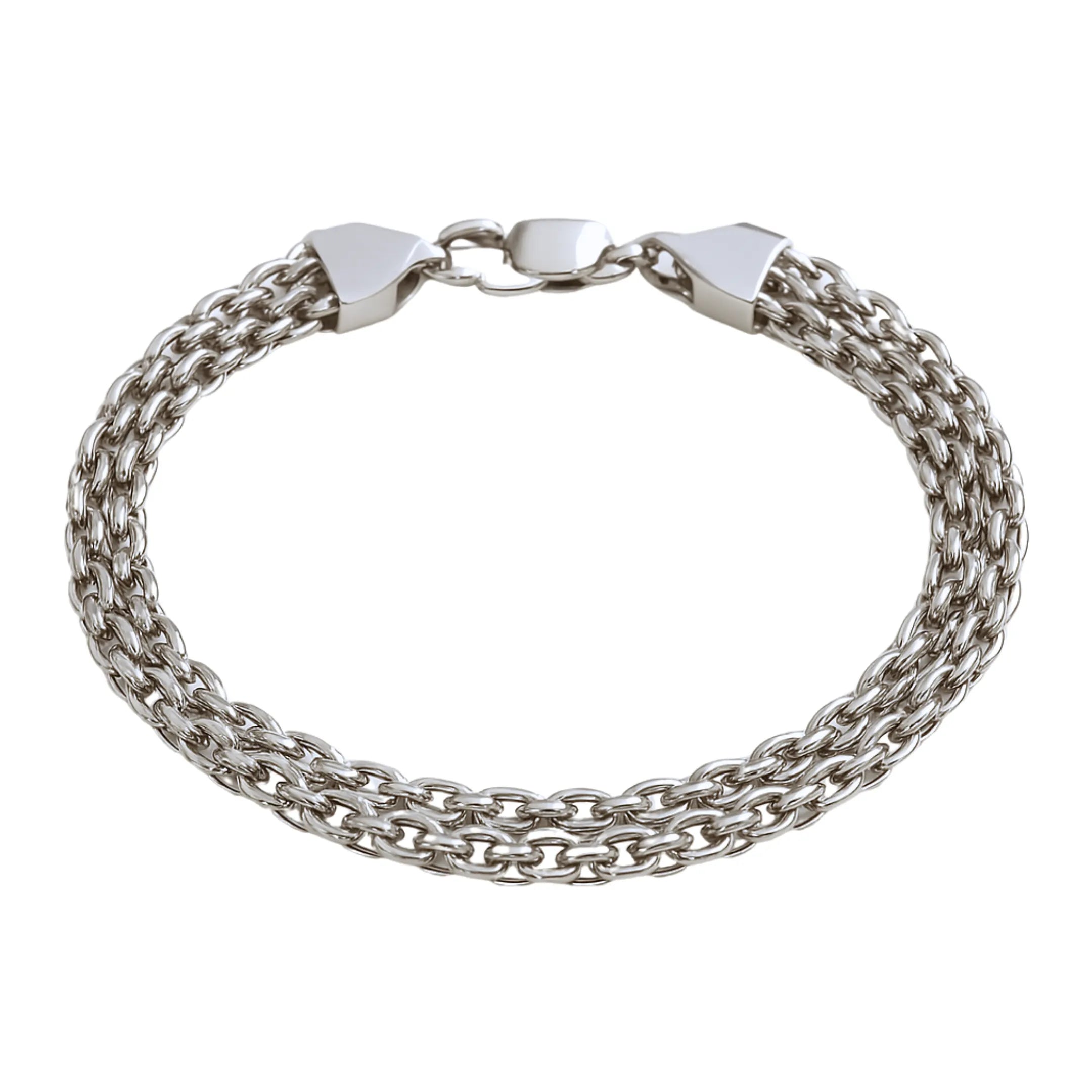 Pulseira masculina prata com design elegante, composta por elos trançados que proporcionam sofisticação e estilo. Acessório moderno e versátil, ideal para o homem que busca um toque refinado em seu visual. Feita com materiais de alta qualidade, essa pulseira de prata é perfeita para ocasiões especiais ou para o uso diário, trazendo um charme discreto ao look masculino.