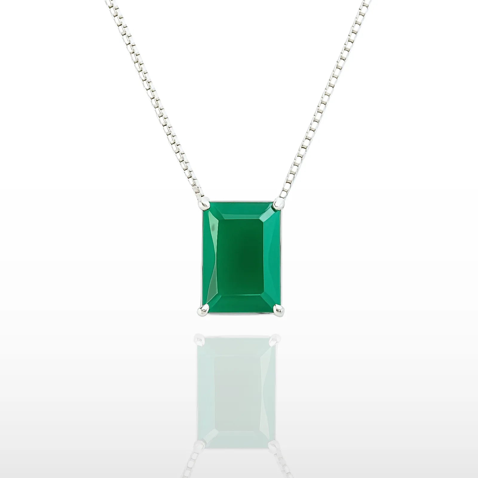 Colar Verde Armonia em Prata 925 com Pingente de Ágata Verde e Corrente Veneziana - Joia Exclusiva