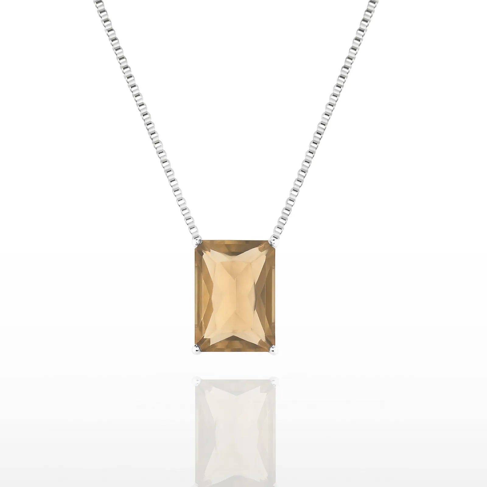 Colar Prata Maciça 925 com Pingente de Pedra Natural de Quartzo Fumê e Corrente Veneziana